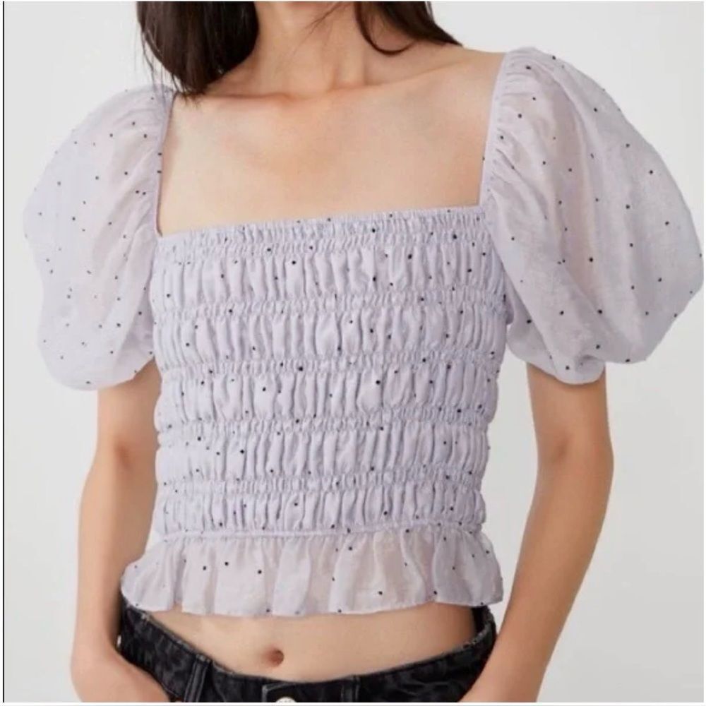 ZARA Smocked Square-Neck Puff Sleeve Top - Lavender